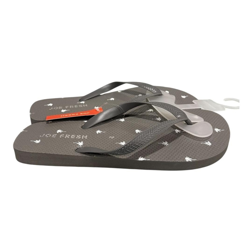 Joe Fresh Flip Flop Sandals Mens Size 9 Gray Palm Tree Beach Shoes Summer Casual